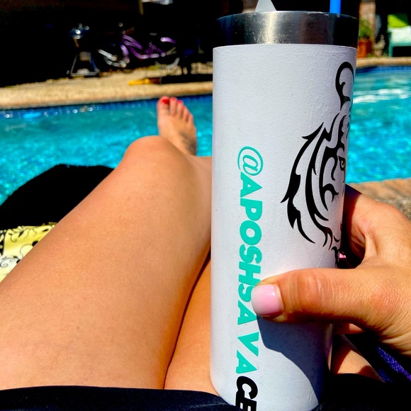 Poolside vibes Customizable White Tumblers w/straw